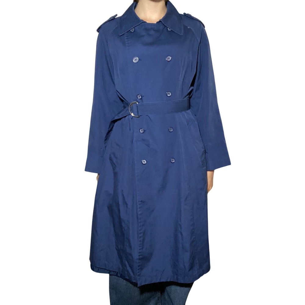 Vintage Made in Hong Kong Classic Navy Blue Double Breasted Belted Trench Coat